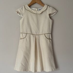 Janie and Jack Girls' Cream Textured Party Dress with Contrast Piping